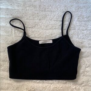 OAK Black Fitted Camisole with Spaghetti Straps and Straight Across Neckline